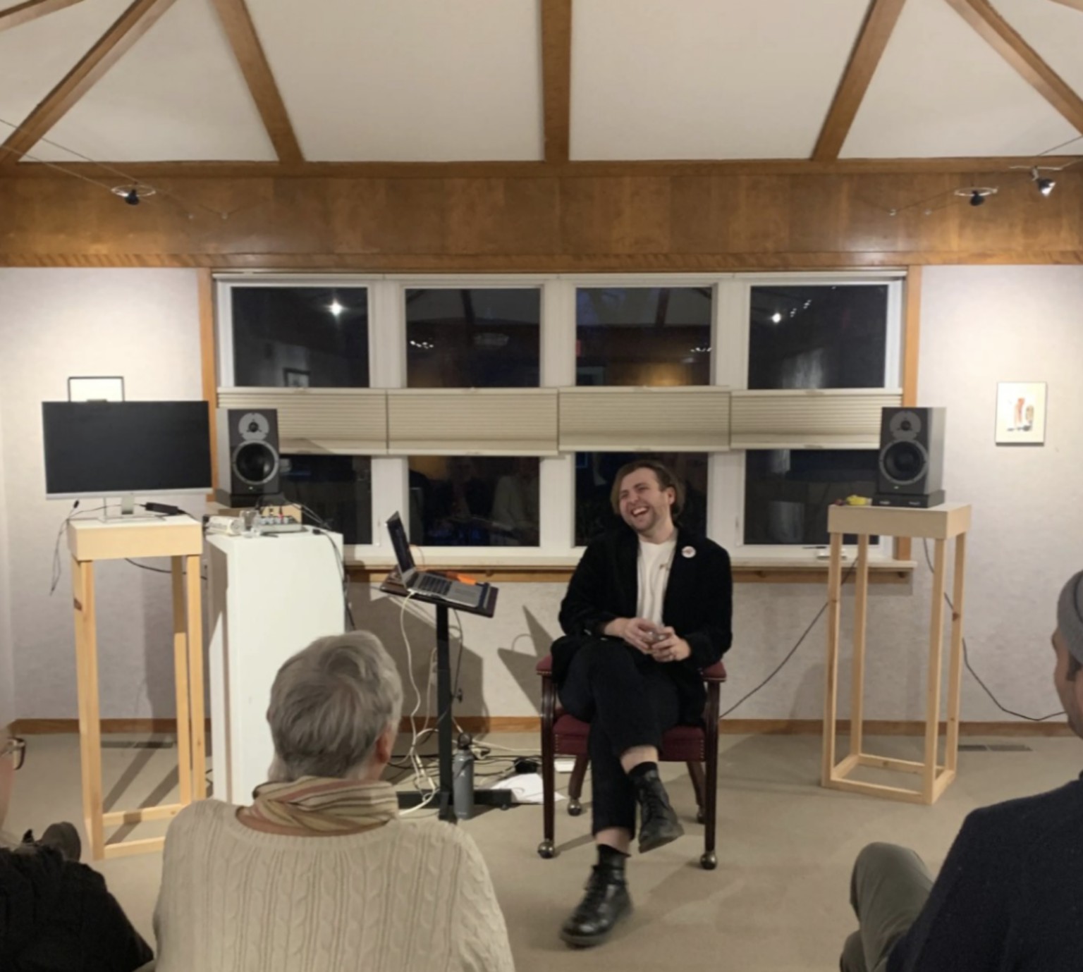 Stephen de Filippo during an artist talk at the Kimmel Harding Nelson Center for the Arts