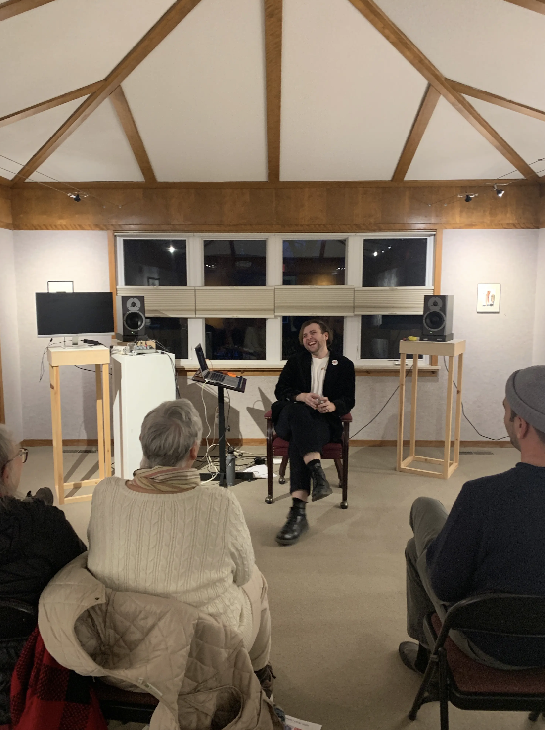 Stephen de Filippo speaking during an artist talk at the Kimmel Harding Nelson Center for the Arts.