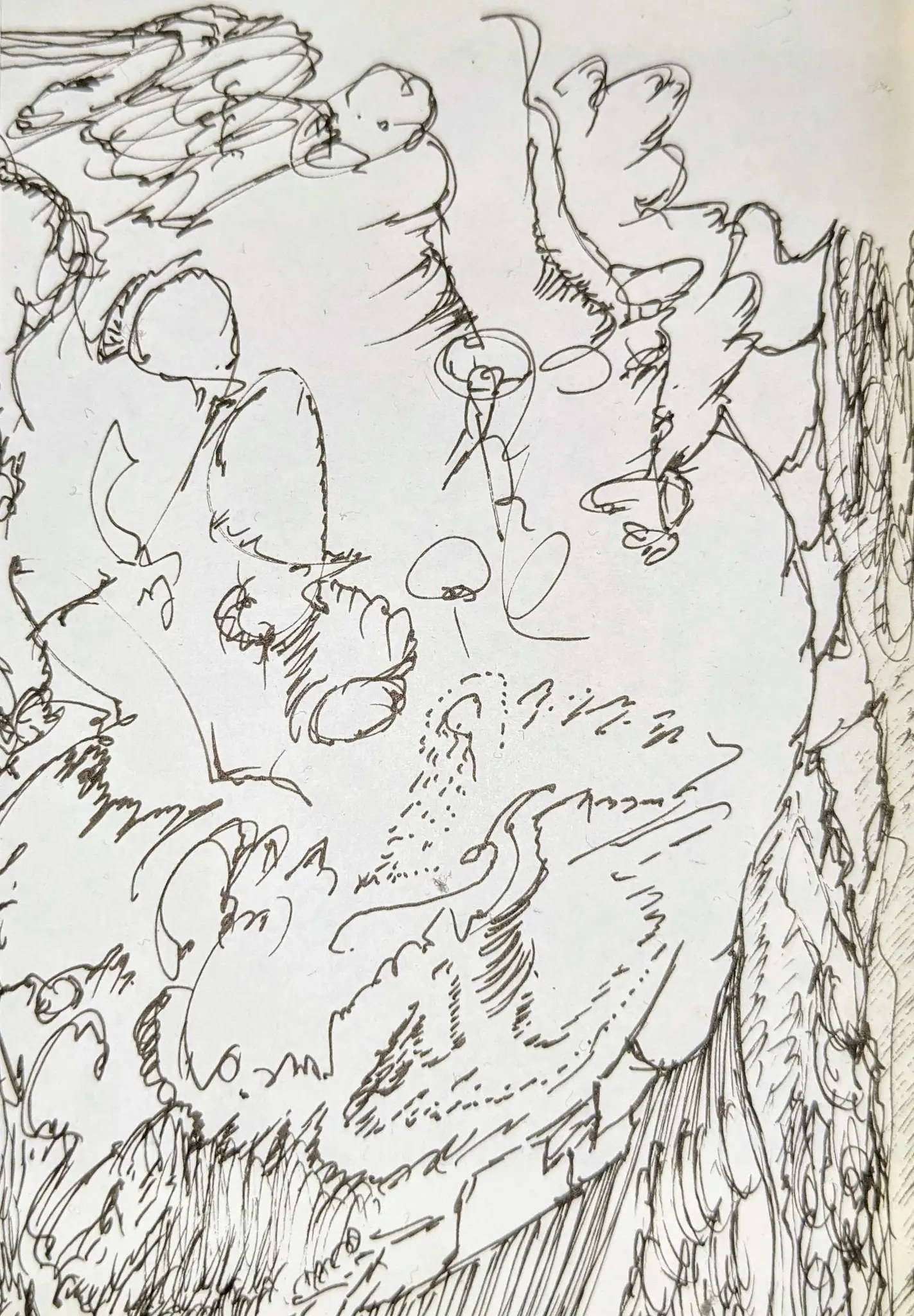 Audience member's drawing created during the premiere performance of a similar voice breaking out.