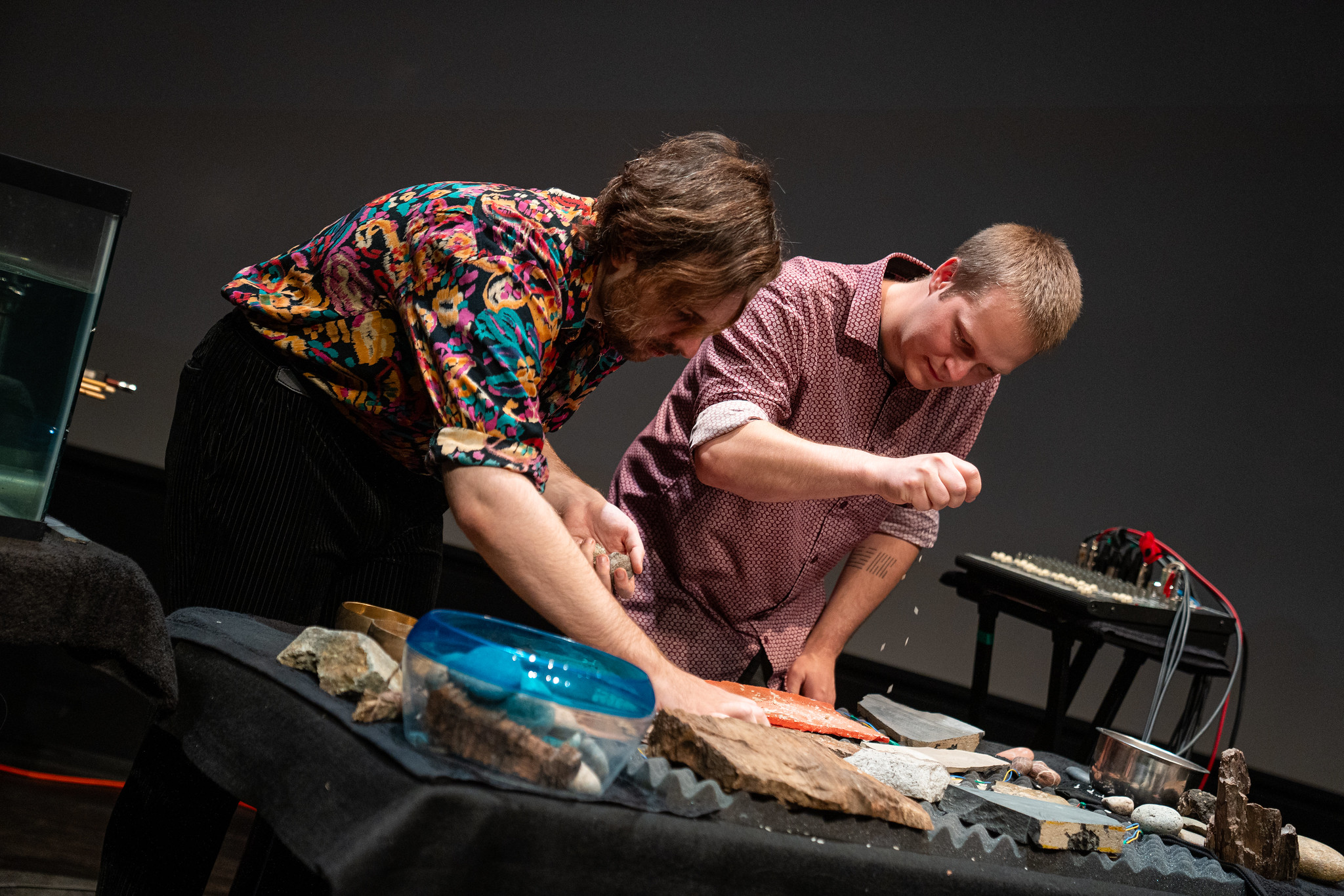 Loadbang and percussionists performing Reading Mantle Petrology.
