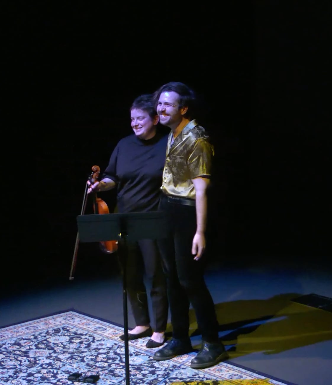 Sarah Saviet and Stephen de Filippo together following the performance of Travelogue: Surat → Hat Yai, sul G.